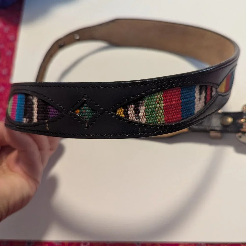 Vintage Silver Creek Leegin‎ Belt Embroidered Leather Western Boho Rainbow